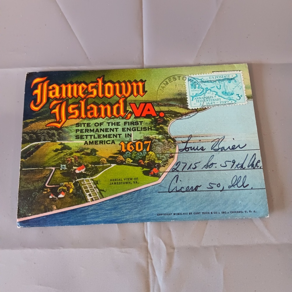 Curt Teich Jamestown Island VA Souvenir Postcard Folder 1607‎ History Multi 1949